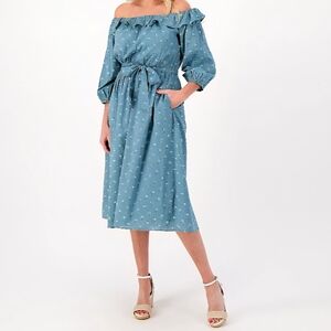 Blue Off-Shoulder Midi Dress